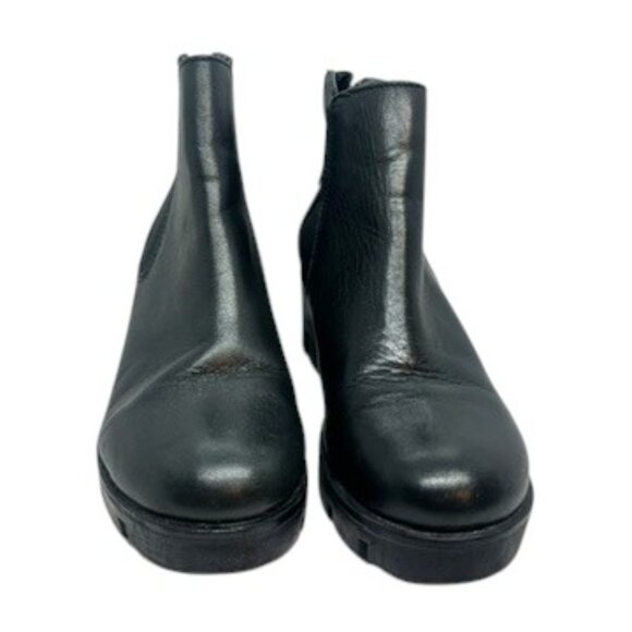 ALDO BLACK LEATHER LUG SOLE CHELSEA BOOTS BLOCK HEEL ZIP WOMENS SIZE 7 - Picture 2 of 16